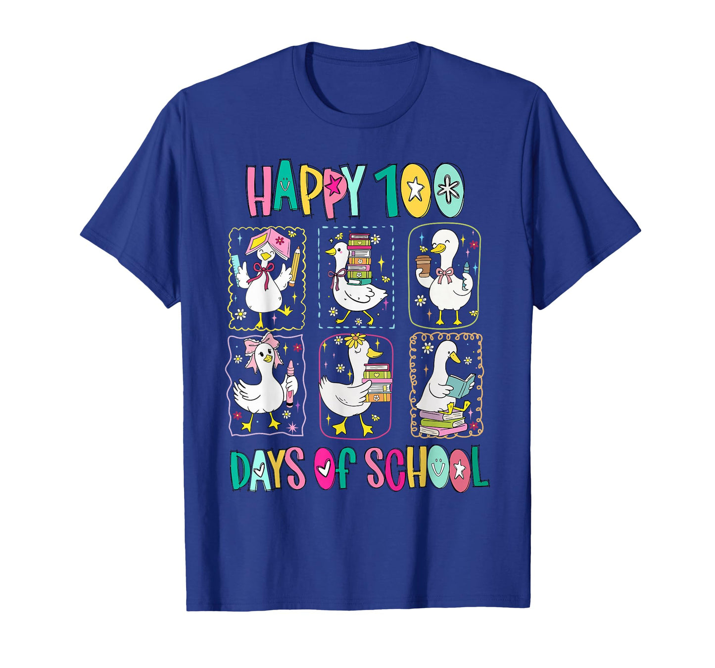 Happy 100 Days of School Student Teacher Funny Goose Silly T-Shirt