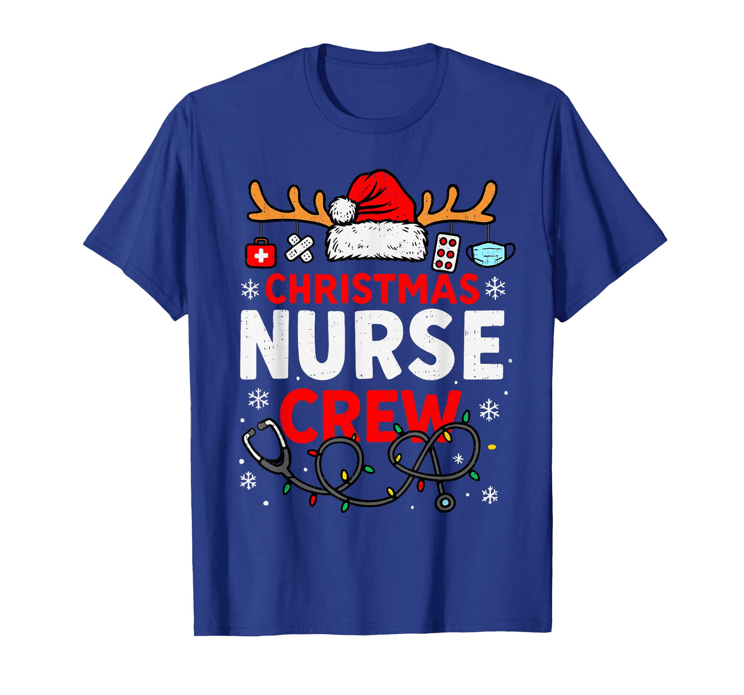 Funny Christmas Nurse Crew Stethoscope Santa Lights Holiday T-Shirt