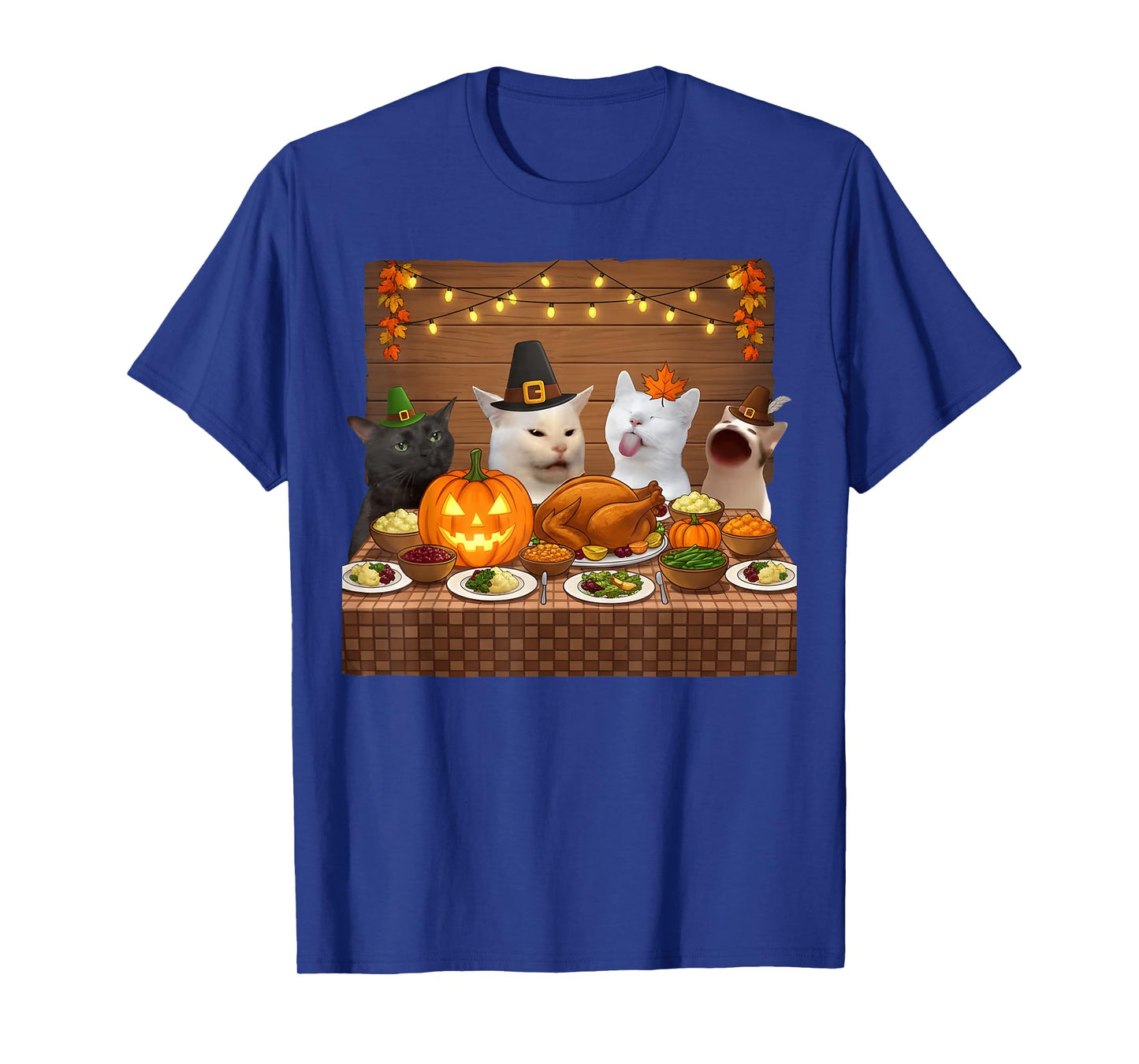 Thanksgiving Cats Dinner Feast Vintage Meme Men Women Kids T-Shirt