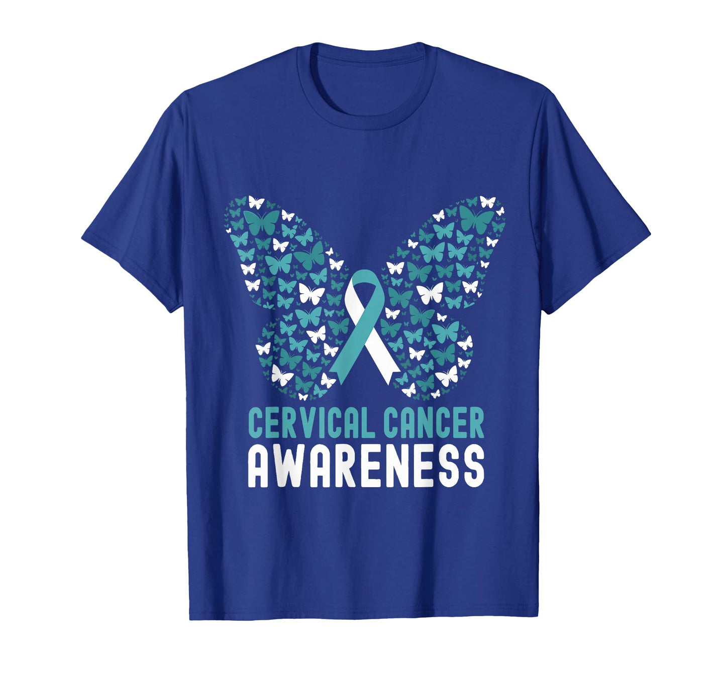 Cervical Cancer Awareness Month Butterfly White Teal Ribbon T-Shirt