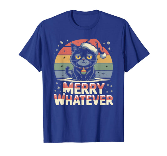 Merry Whatever Bruh Cat Holiday Humor Festive Rainbow T-Shirt
