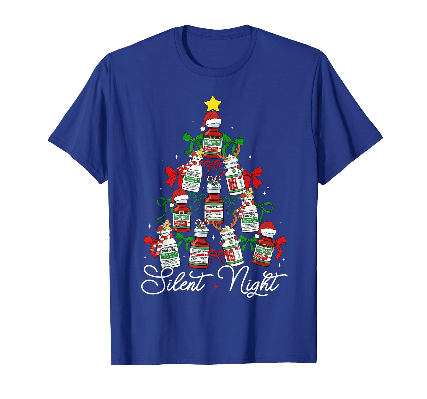 Preppy Silent Night Christmas Coquette Bow Nurse Girl Women T-Shirt