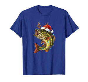Christmas Bass Santa Hat with Lights Funny Fishing Xmas Angl T-Shirt