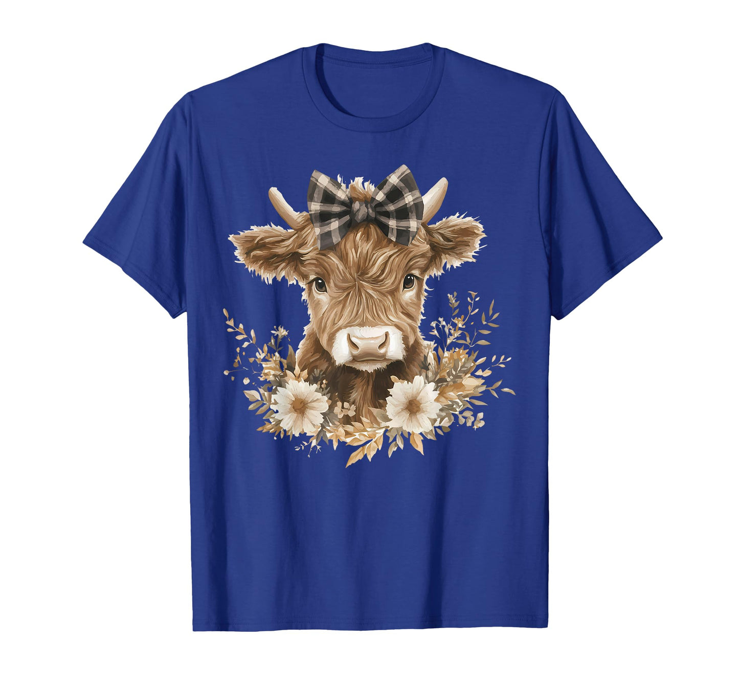 Highland Cow with Bow Flowers Cute Floral Cow Girls Women T-Shirt