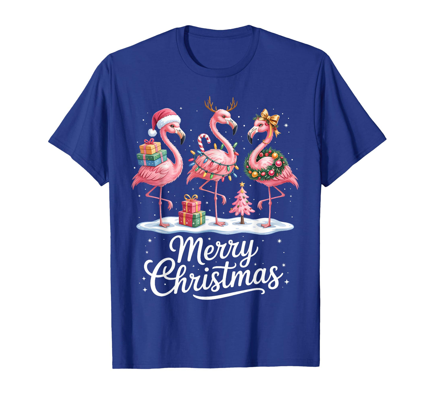 Merry Christmas Flamingo Women Girls Kids Xmas Flamingos T-Shirt