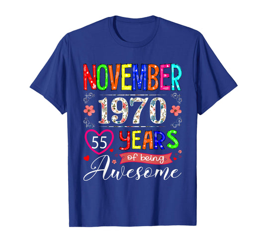55 Year Old November 1970 Floral 55th Birthday Girl Women T-Shirt