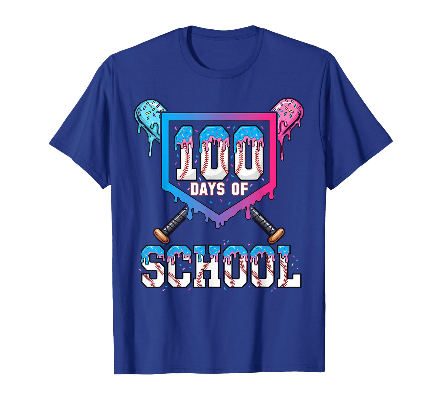 100 Days of School Baseball Ice Cream Drip 100th Day Boys T-Shirt