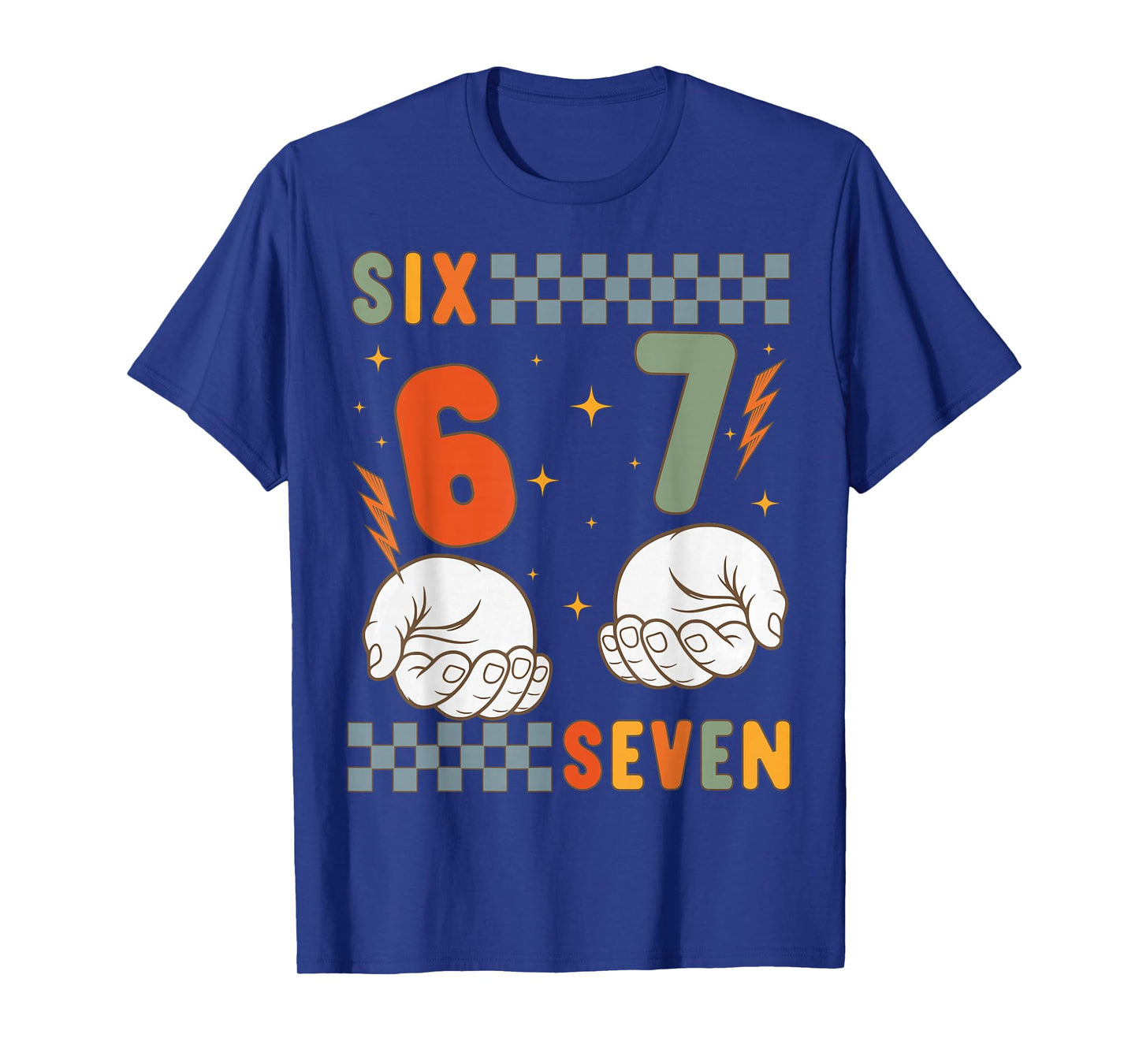 67 Hands Retro 6 7 Meme Vintage Checkered 6-7 Boys Kids 70s T-Shirt