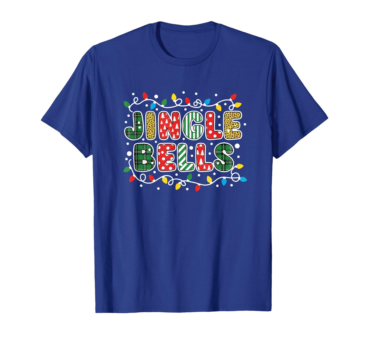 Christmas Jingle Bells Colorful Holiday Lights Plaid Polka T-Shirt
