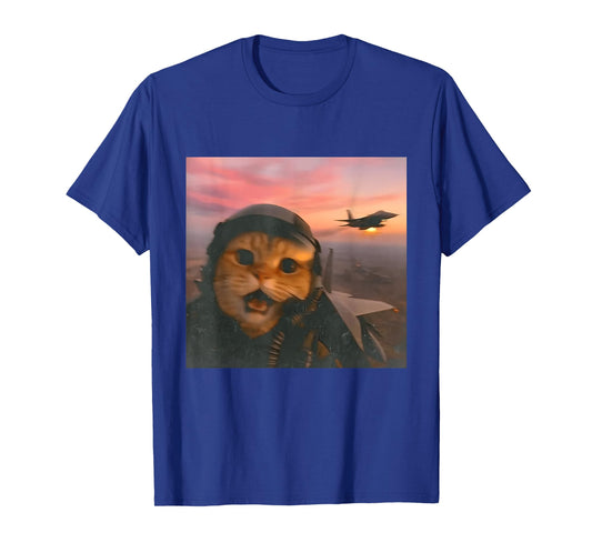 Funny Fighter Pilot Cat Vintage Fighter Jet Cat Meme Gen Z T-Shirt