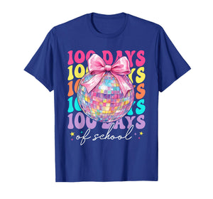Retro 100 Days of School Coquette Bow Disco Ball Girls Women T-Shirt