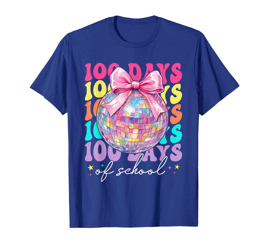 Retro 100 Days of School Coquette Bow Disco Ball Girls Women T-Shirt