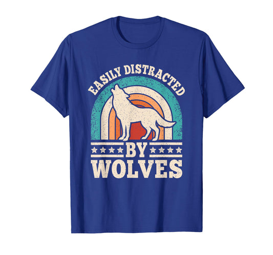 Easily Distracted by Wolves Retro Wolf Men Women T-Shirt