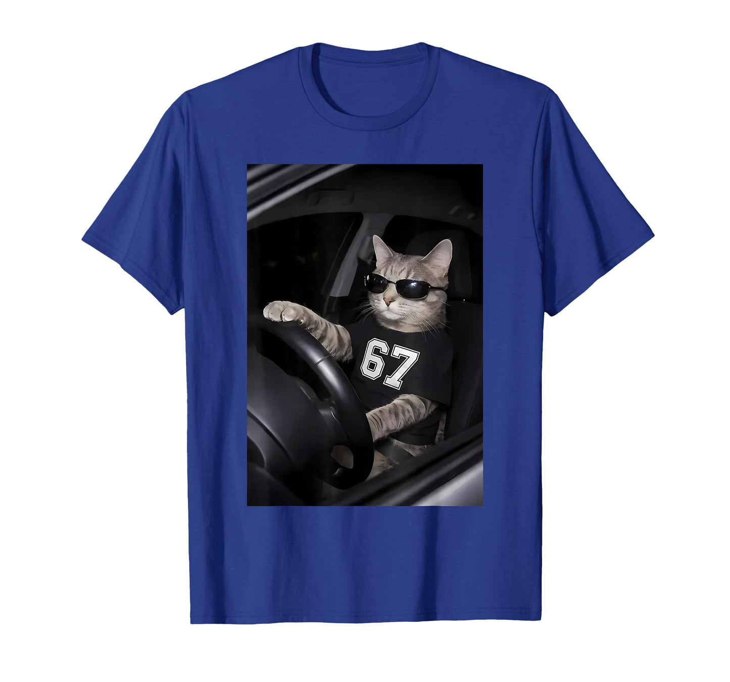 Funny Cat Wearing Sunglasses Driving Car Six Seven 67 Meme T-Shirt