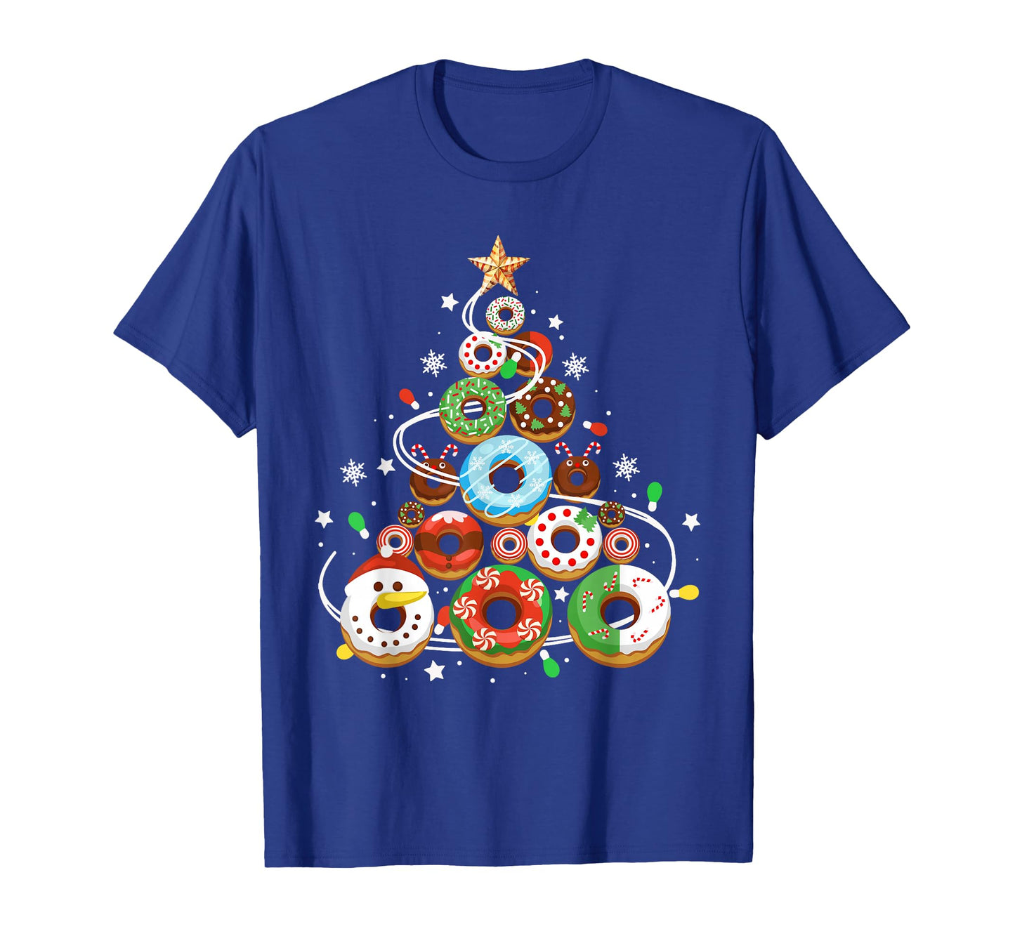Funny Donuts Christmas Tree Lights Xmas PJS Boys Kids Girls T-Shirt