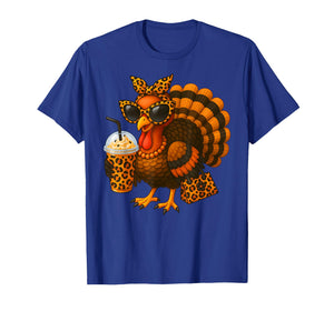 Thanksgiving Turkey Drinking Coffee Leopard Women Girl T-Shirt