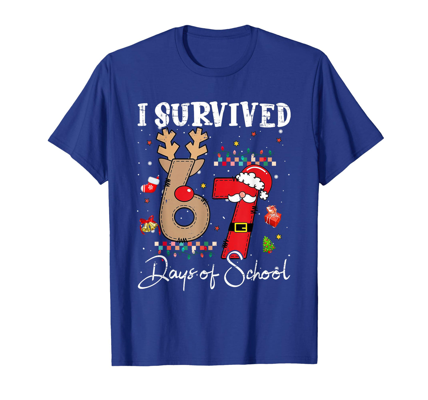 I Survived 67 Days of School Christmas Candy Cane Six Seven T-Shirt