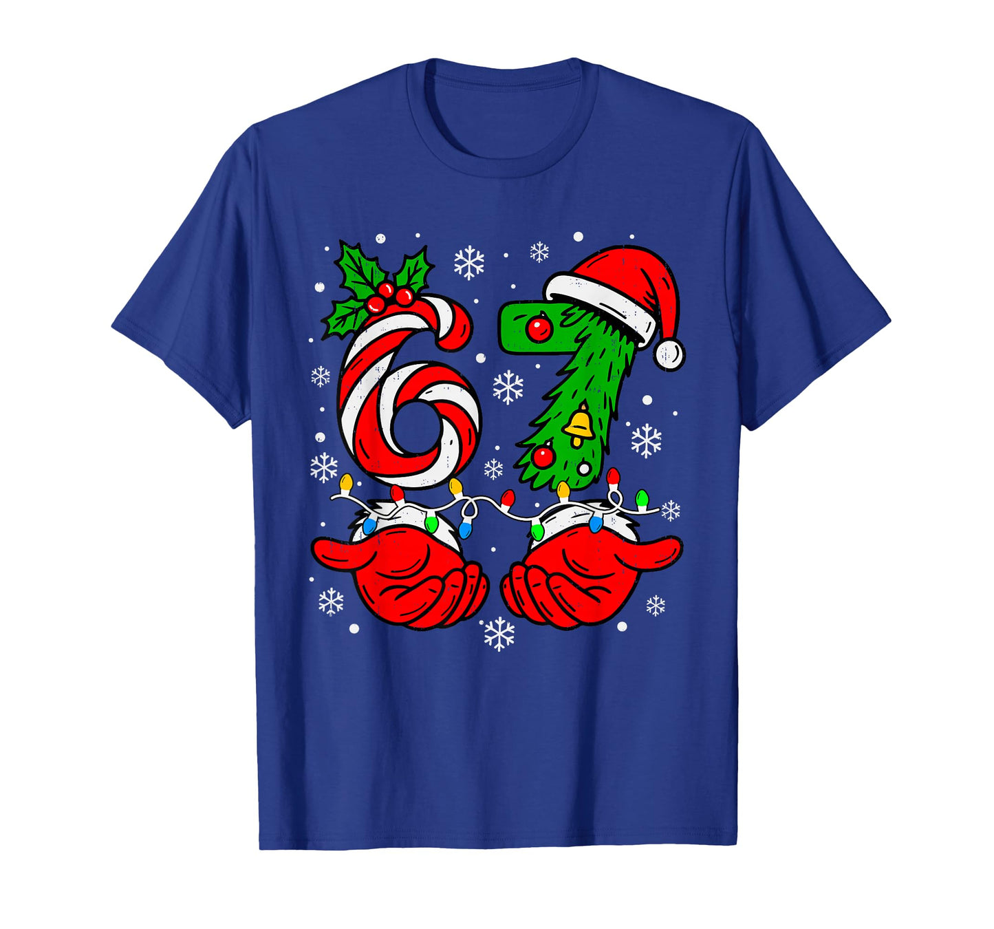Christmas 67 Candy Cane Six Seven Meme Lights Santa Hat Xmas T-Shirt