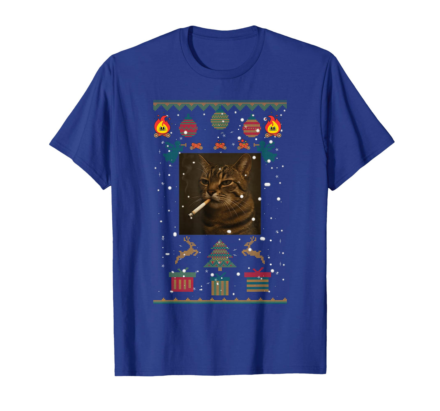 Smoking Cat Cigarette Meme Sarcasm Ugly Christmas Sweater T-Shirt