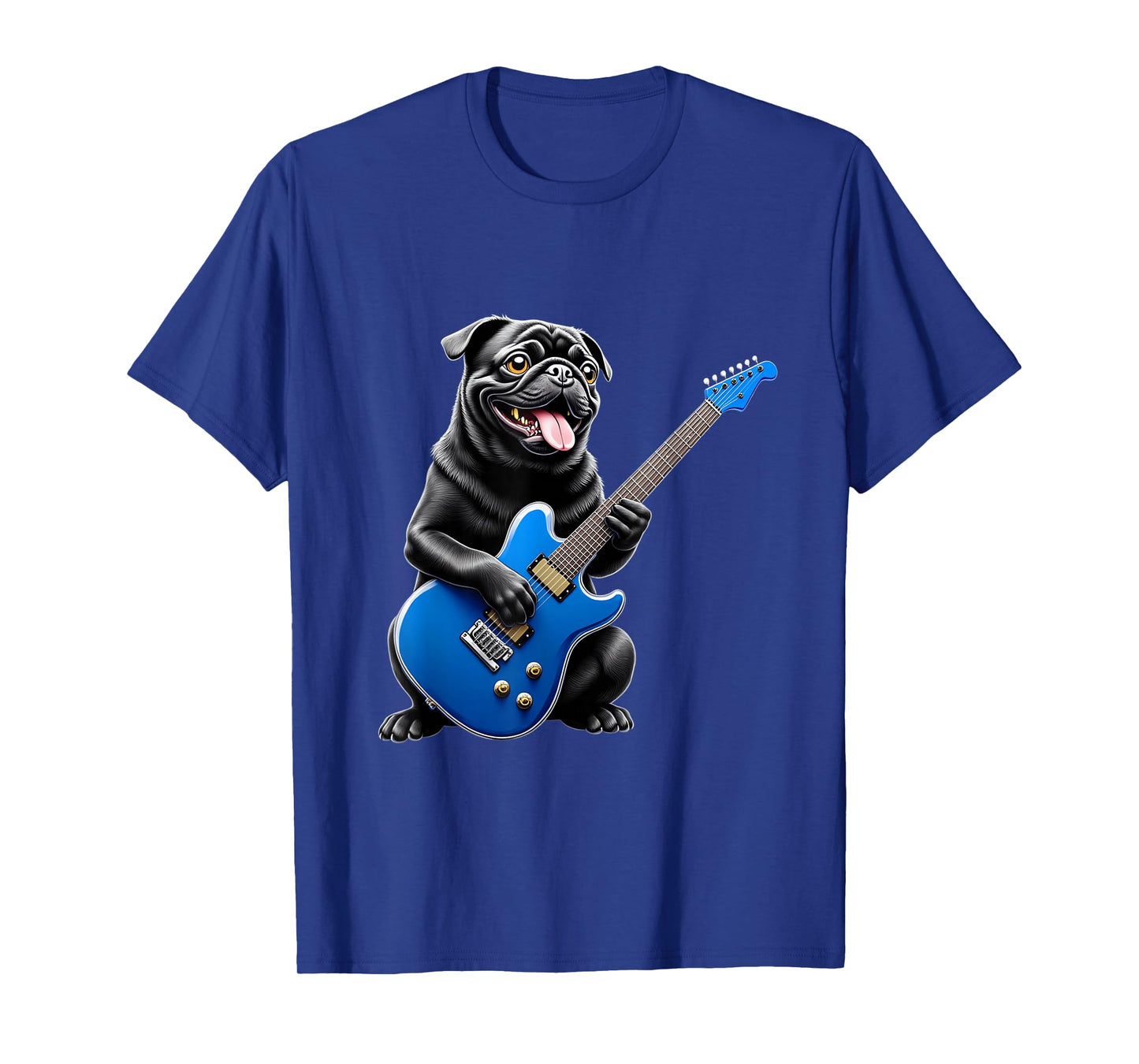 Funny Black Pug Playing Guitar Design for Music Pug Lovers T-Shirt