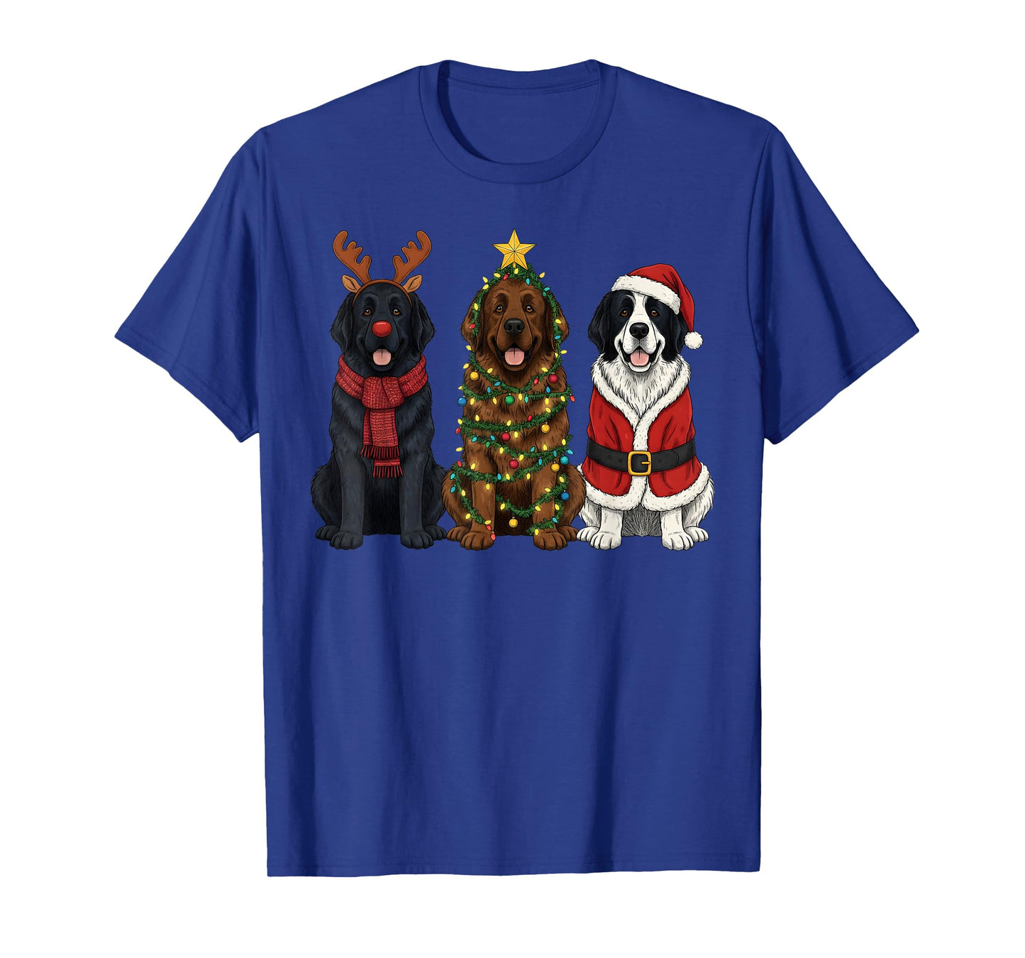 Retro Christmas Newfoundland Dog Lover Santa Reindeer T-Shirt
