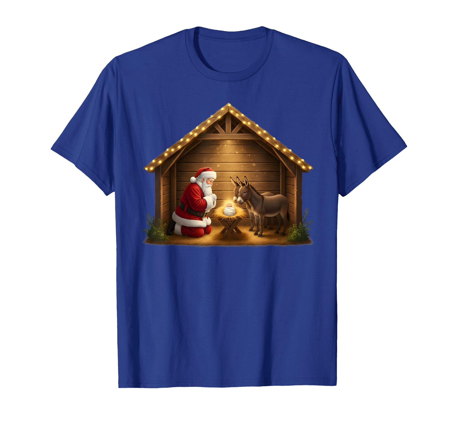 Kneeling Santa Claus & Baby Jesus Merry Christmas Christians T-Shirt