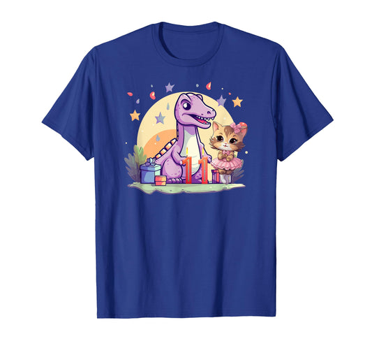 11th Birthday Dinosaur-Ballet-Cats 11 Years-Old Girls Kids T-Shirt