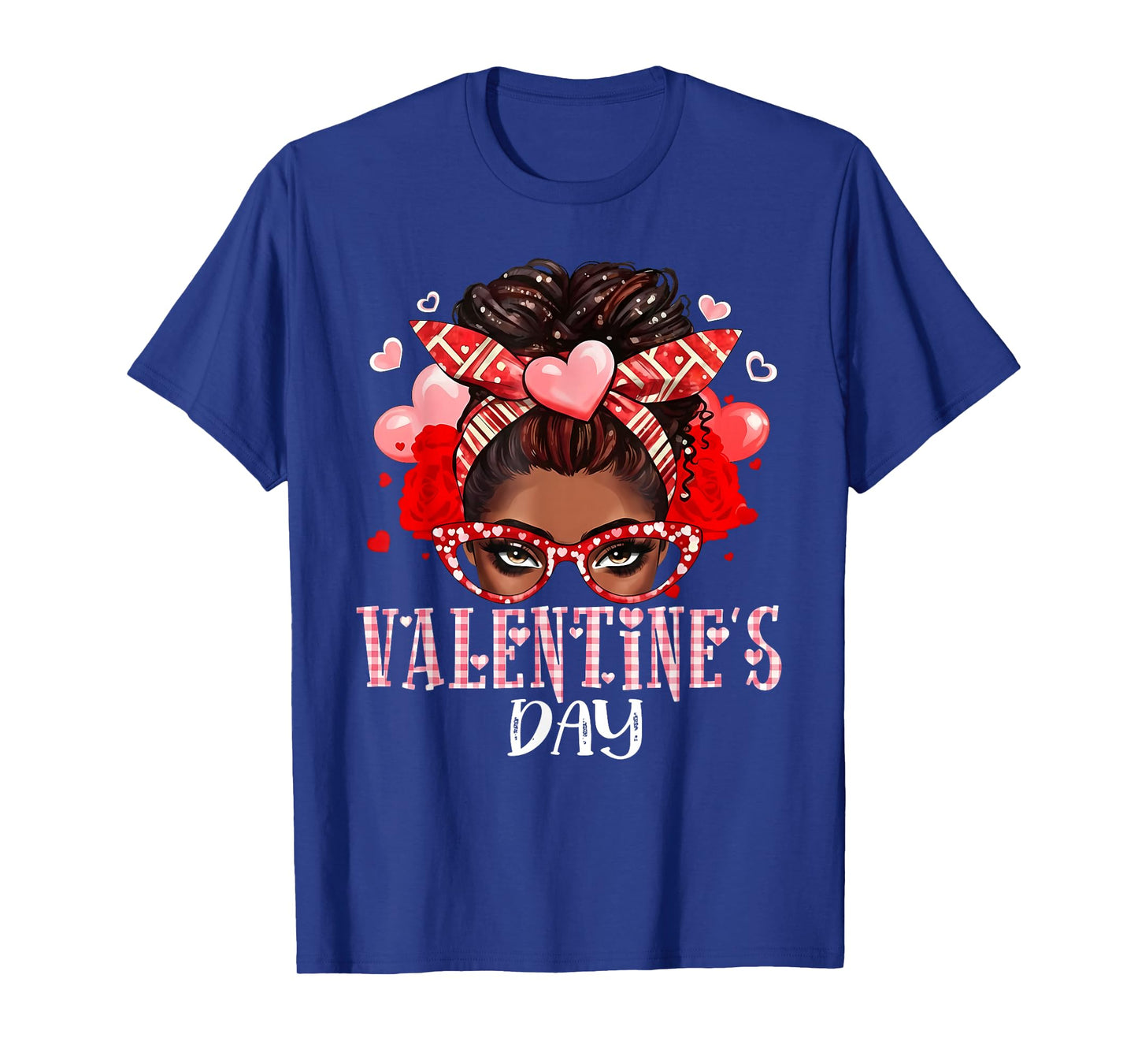 Valentine Afro Woman Happy Valentine's Day Messy Bun T-Shirt