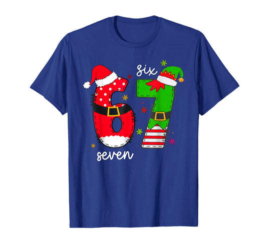 Funny Six Seven 67 Meme 6 7 Elf Santa Christmas Pajamas T-Shirt