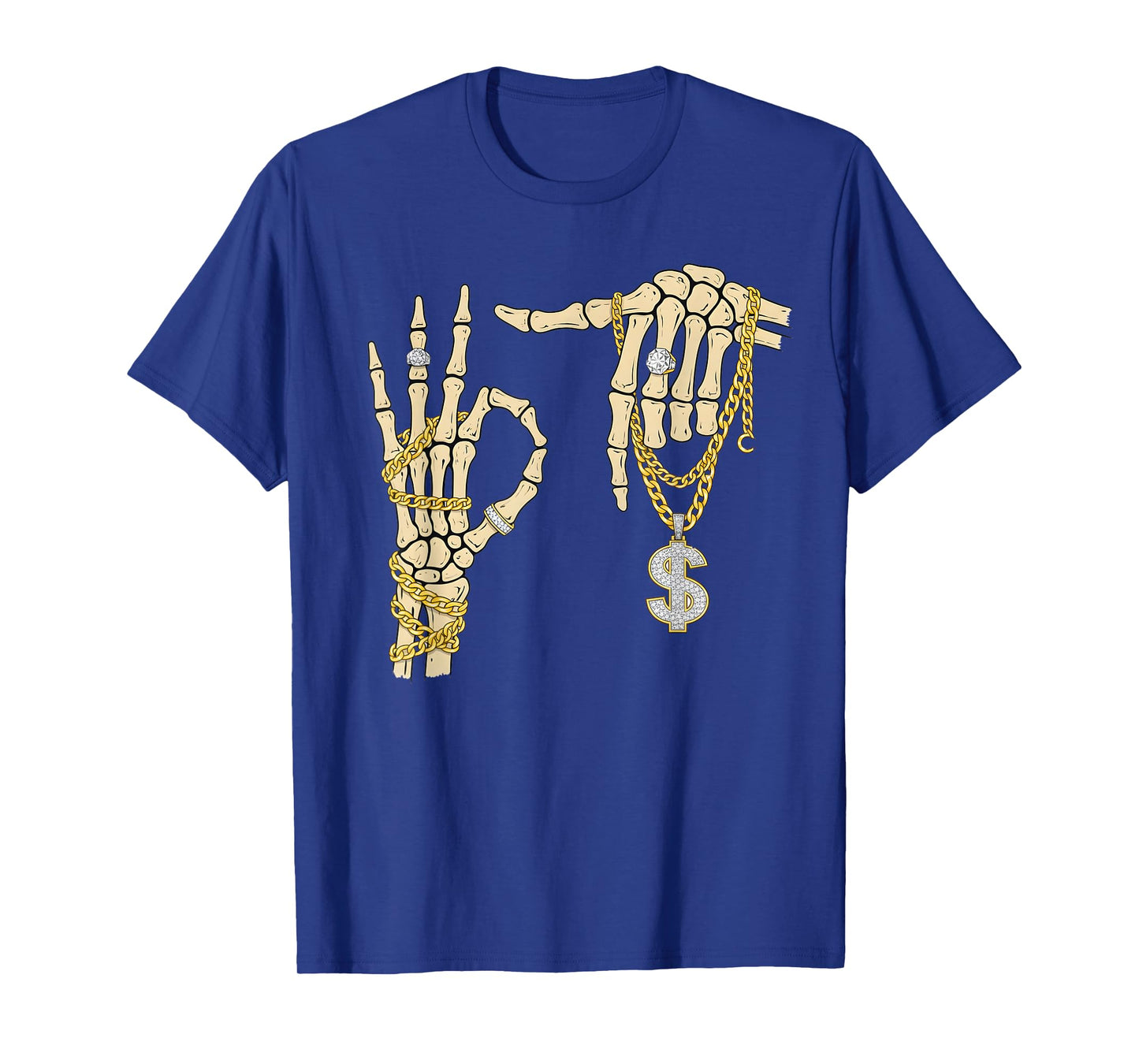 67 Six Seven Meme Novelty Skeleton Hand Bling Chain Rings T-Shirt