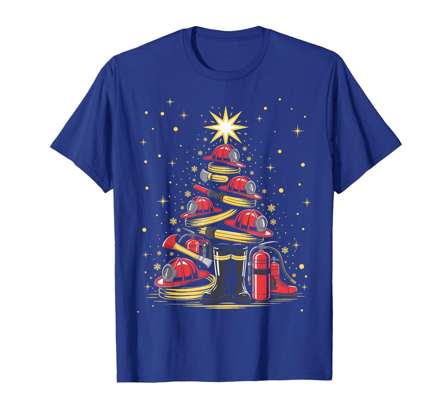 Funny Xmas Lights Ornaments Firefighter Christmas Tree T-Shirt