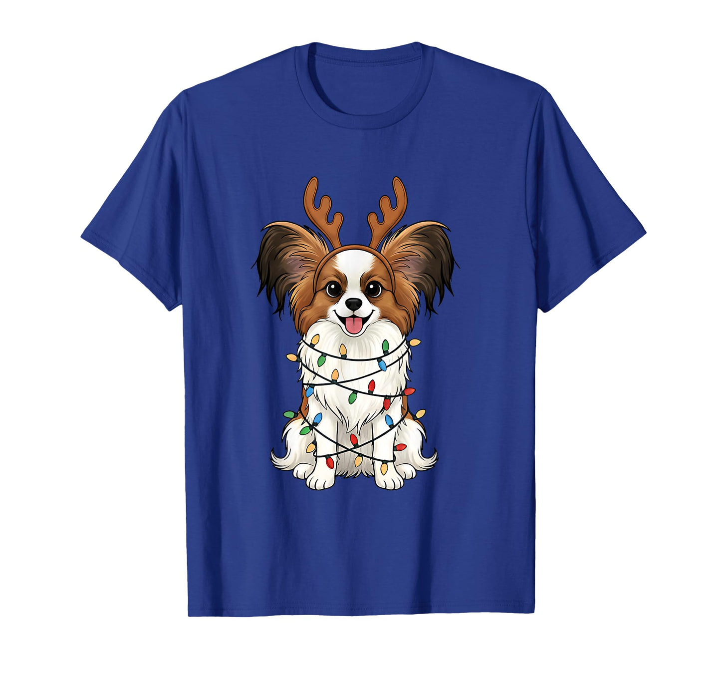Papillon Dog Christmas Reindeer Lights Funny Dog Lover Xmas T-Shirt