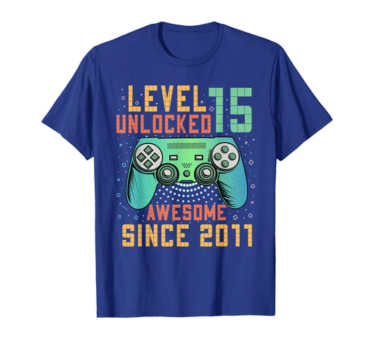 Level 15 Unlocked Awesome Since 2011 15th Birthday Boy T-Shirt