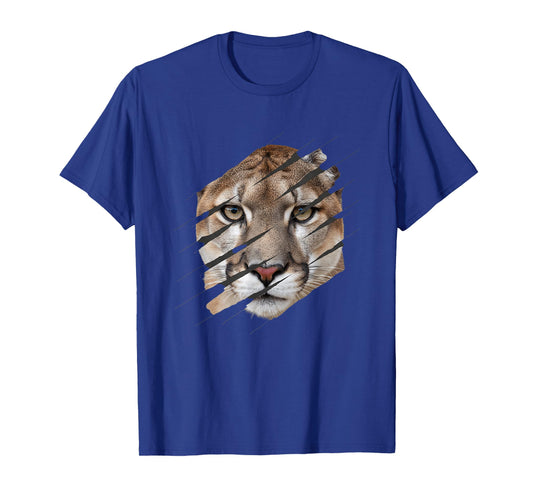 Cougar Face Through Claw Rips Jungle Animal Mountain Cat Fan T-Shirt