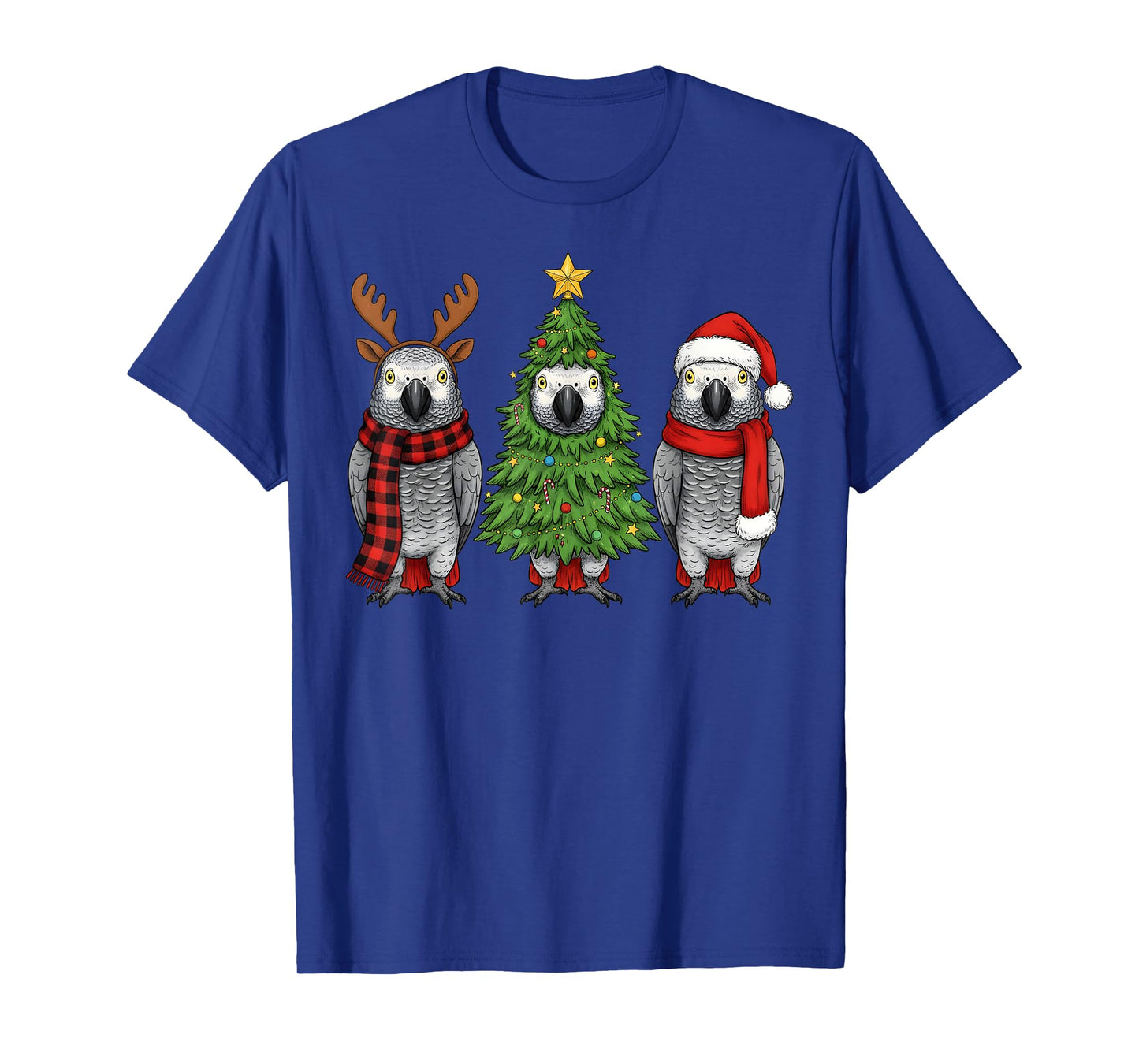 Retro Christmas African Grey Parrot Bird Santa Reindeer T-Shirt