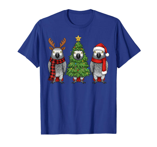 Retro Christmas African Grey Parrot Bird Santa Reindeer T-Shirt