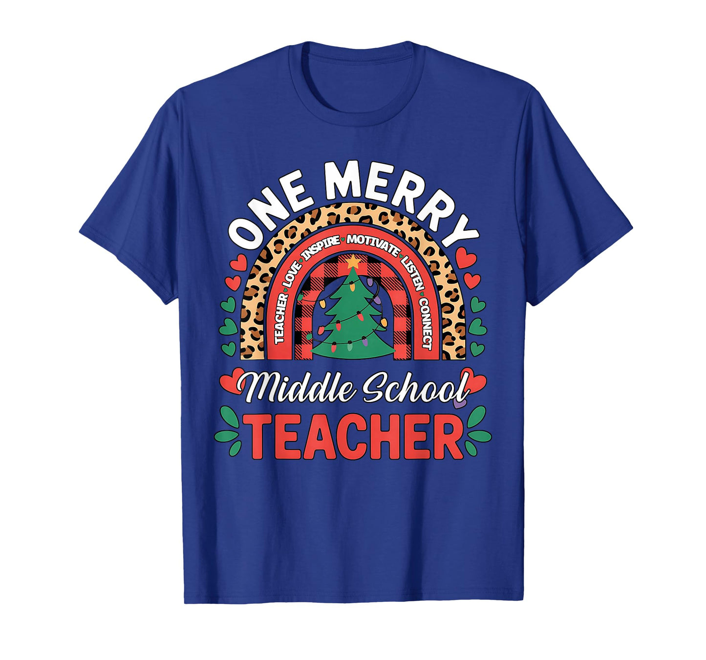 Funny One Merry Middle School Teacher Rainbow Christmas Xmas T-Shirt