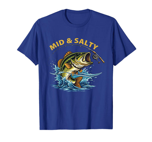 Vintage Mid & Salty Angry Bass Fishing Men Women Kid T-Shirt