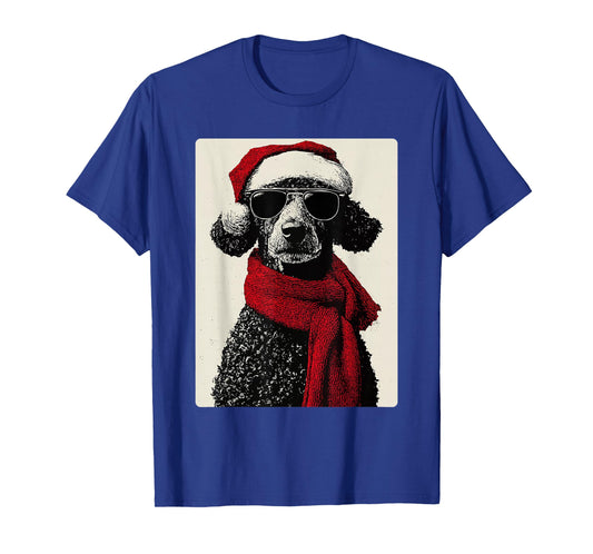 Christmas Poodle with Sunglasses Santa Hat Funny Winter Dog T-Shirt