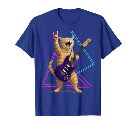 Cat Playing Guitar Rock Star Rock and Roll Men Women Kids T-Shirt