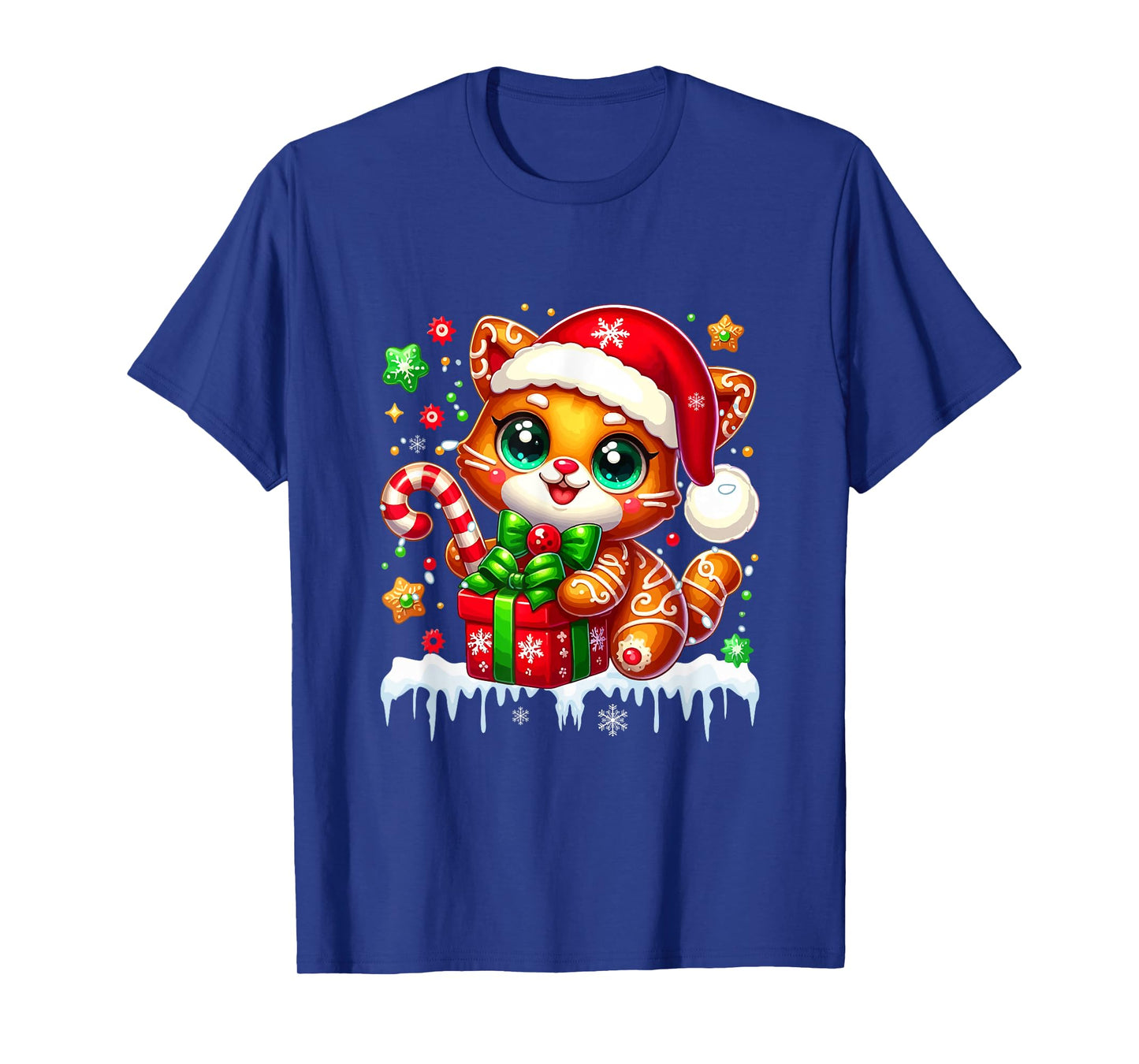 Santa Gingerbread Cat Christmas Box Colorful Baker Baking T-Shirt