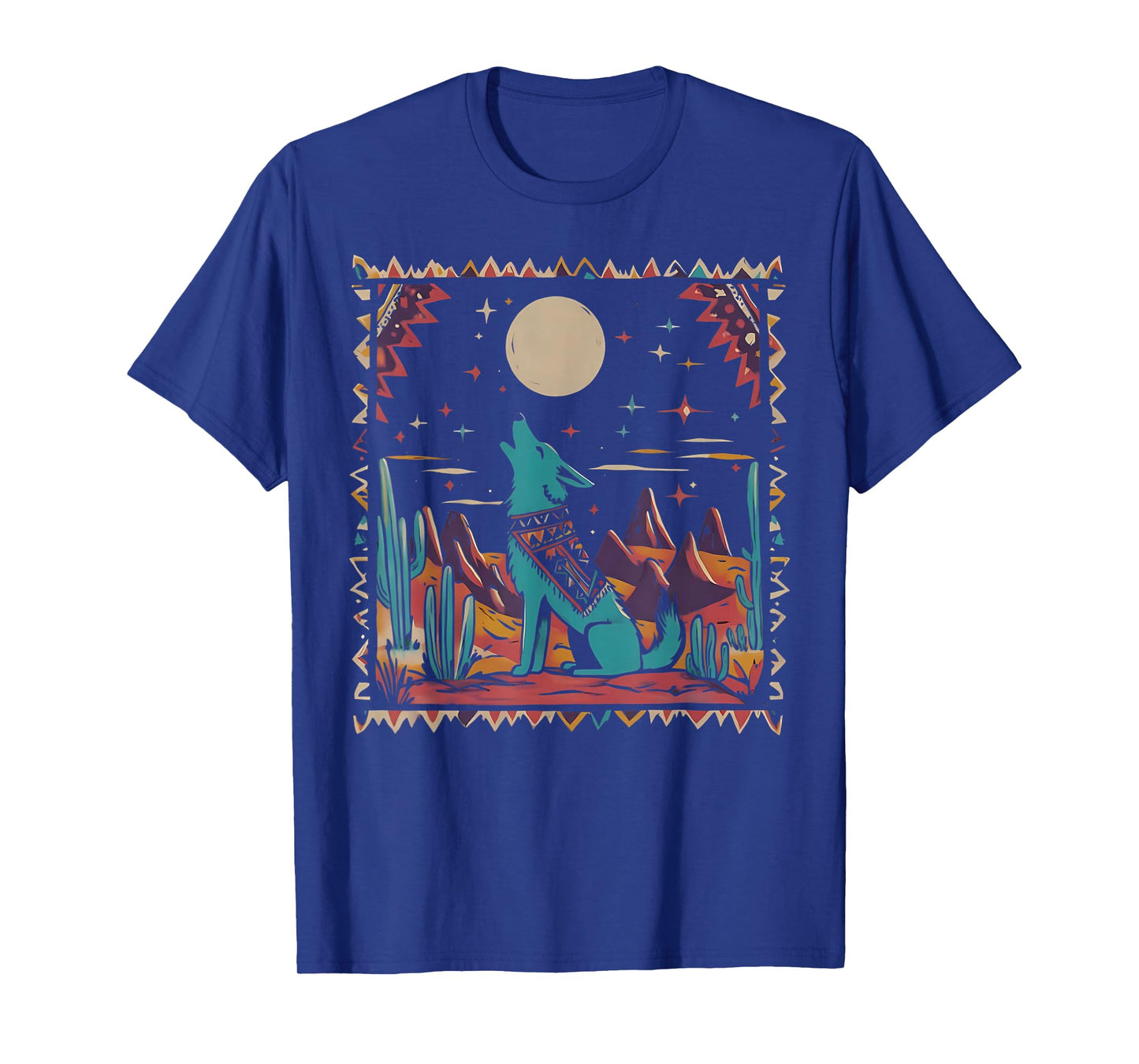 Southwestern Dog Coyote Howling at The Moon Cactus Desert T-Shirt