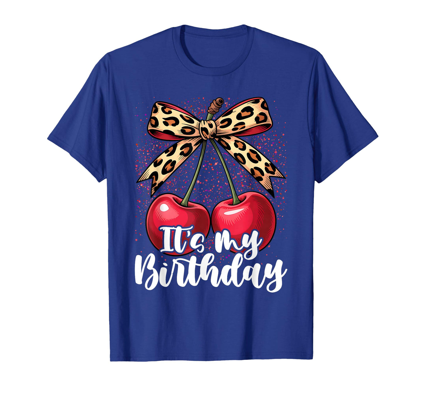 It's My Birthday Cute Cherry Leopard Coquette Bow T-Shirt