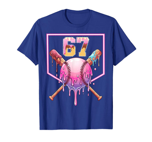 Baseball Ice Cream Drip Number 67 Player 67th Birthday Meme T-Shirt