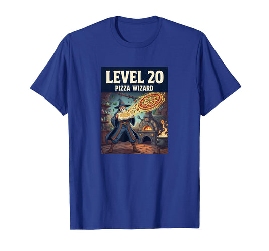 Level 20 Pizza Wizard Fantasy Food Magic Design T-Shirt