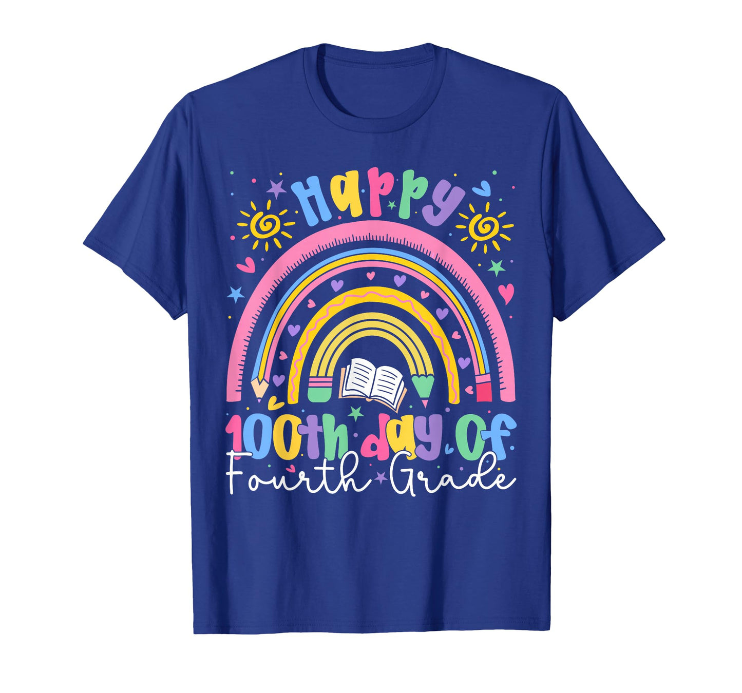 Happy 100th Day of 4th Grade Teacher Kids Rainbow Boy Girl T-Shirt