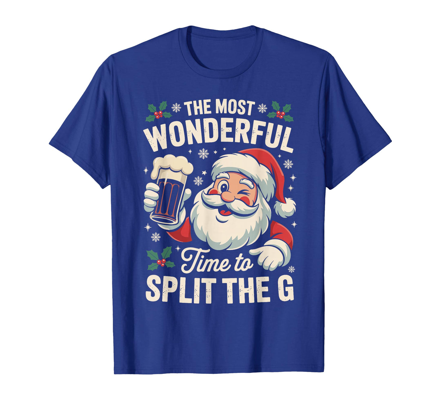 Santa Split The G Funny Splitting G Drinking Beer Christmas T-Shirt