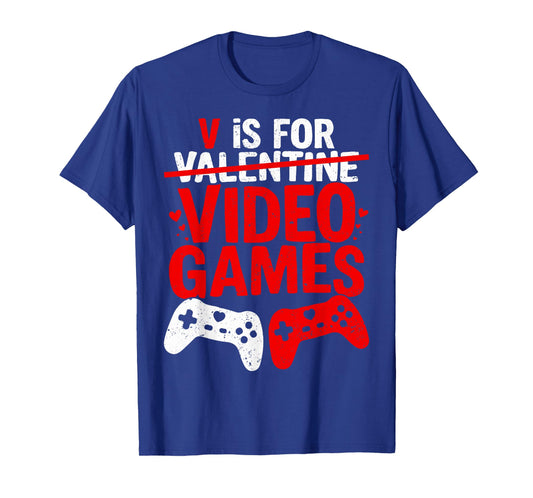 V is for Video Games Funny Valentines Gamer Boy Men Kids T-Shirt