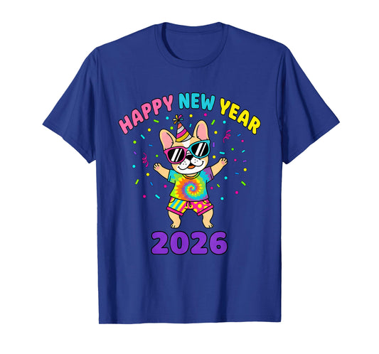 Happy New Year 2026 Kids Girls Funny Dog T-Shirt
