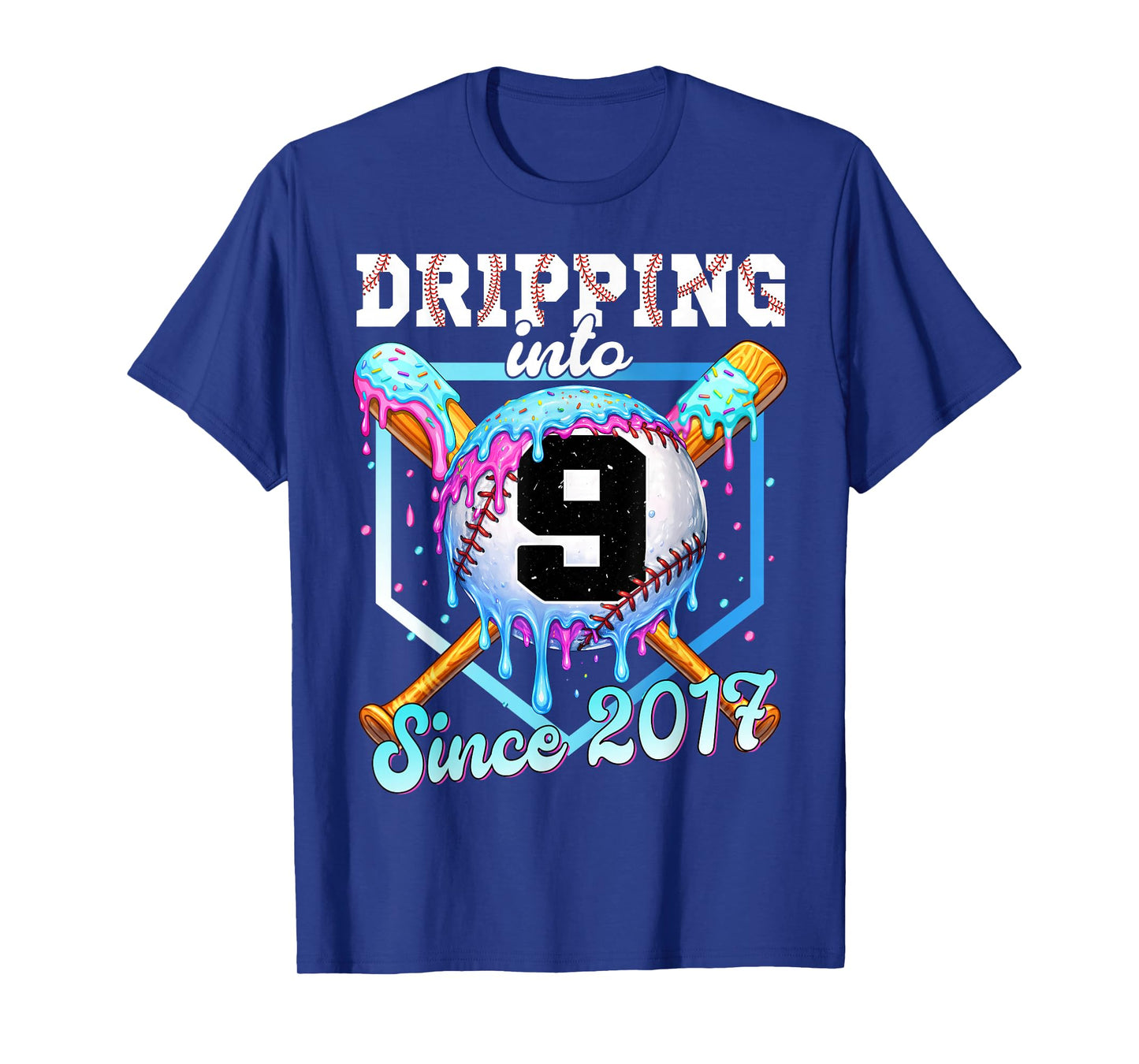 9 Years Old Baseball Ice Cream 9th Birthday Boys Since 2017 T-Shirt